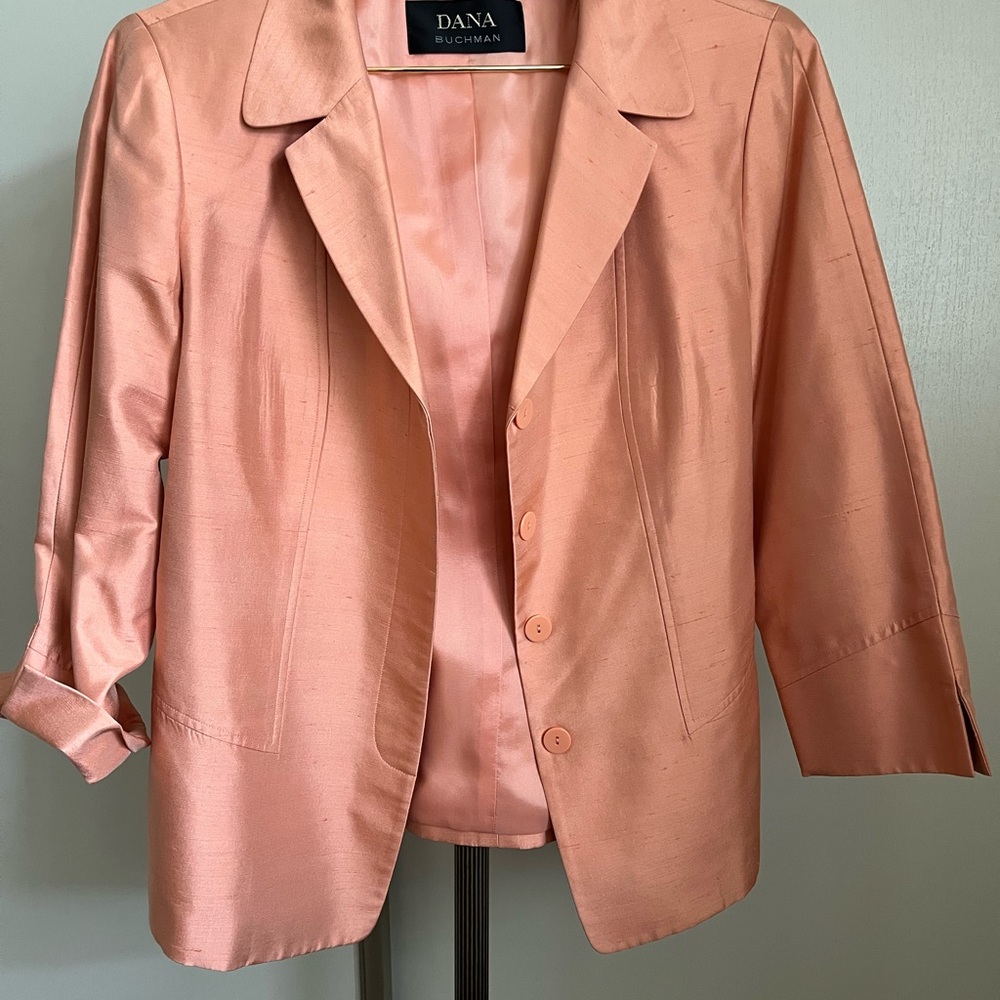 Dana Buchman  silk peach Blazer Classic Notched Lapels